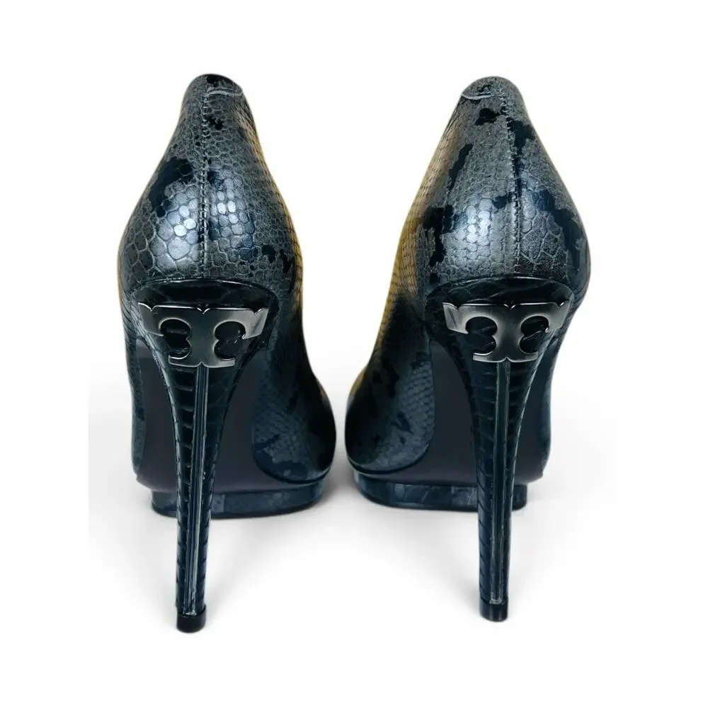 Tory Burch Jude Ash Amazon Snake Print Platform Pumps Logo Heel Size 7 Python